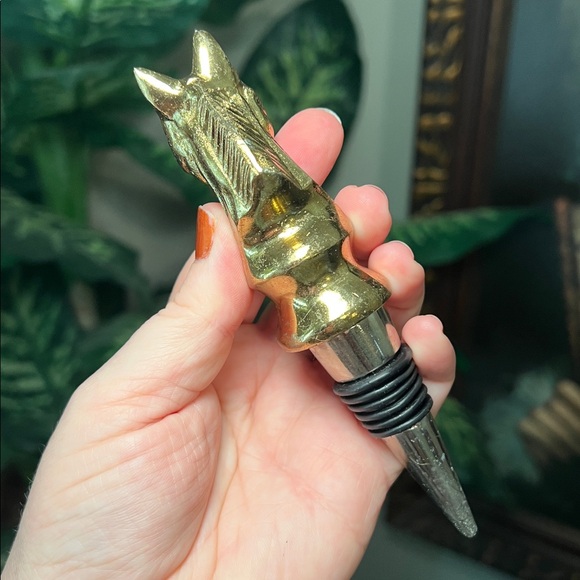 MCM Style Gold Horse Head Equestrian Wine Bottle Stopper - Picture 4 of 6
